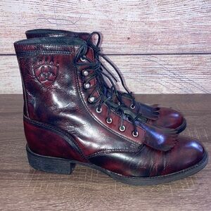 Vintage Ariat Womens Burgundy Black Leather  Roper Lace Boots 6.5B